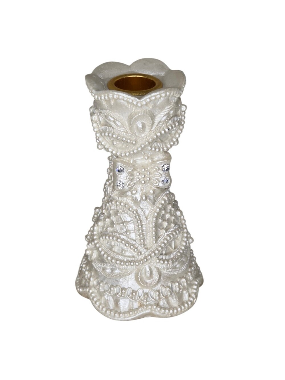 Vintage White Pearl Beaded Taper Candle Holder Wedding Bride Groom Anniversary